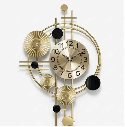 Artisan Golden Radiance Wall Clock – Luxury Geometric Metal Art