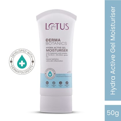 Lotus Herbals Lotus Dermabotanics Hydra Active Gel Moisturiser 2.5% Hyaluronic Acid Complex, All Skin Types (50g)