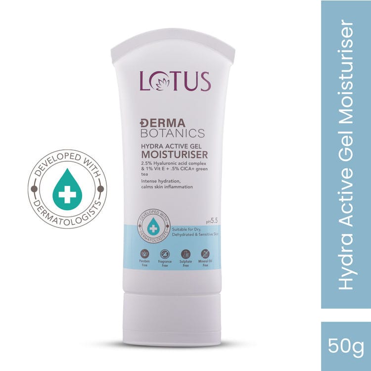 Lotus Herbals Lotus Dermabotanics Hydra Active Gel Moisturiser 2.5% Hyaluronic Acid Complex, All Skin Types (50g)