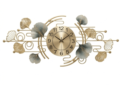 Royal Ginkgo Horizontal Wall Clock – Handcrafted Botanical Metal Art in Azure & Gold Royal Ginkgo Horizontal Wall Clock – Handcrafted Botanical Metal Art in Azure & Gold