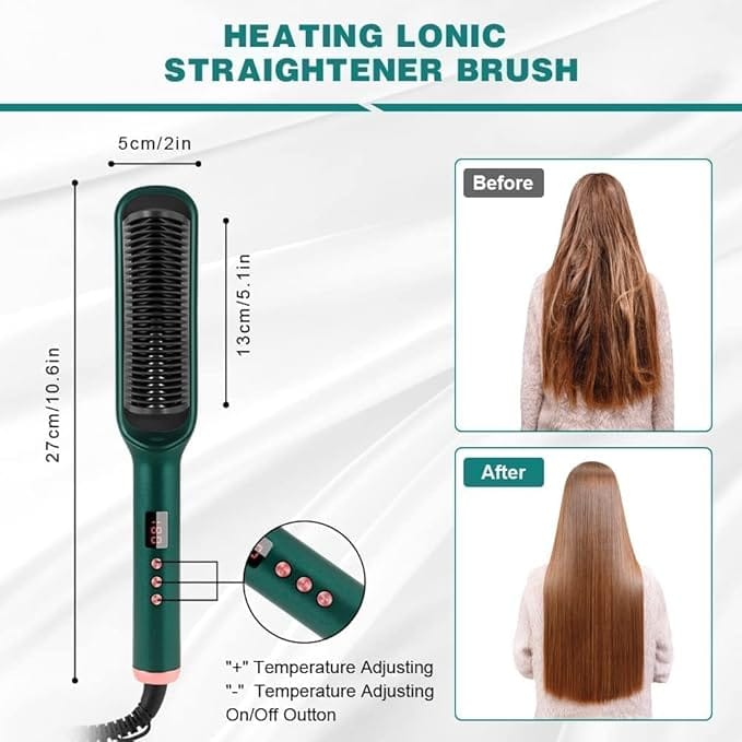 2in1 Ceramic Hair Straightening Brush, Hair Straightener for Woman,Straightener Comb for Smooth, Silky Hair - Straightener Brush with 30s Heating, 5 Heat Settings (Multicolored)