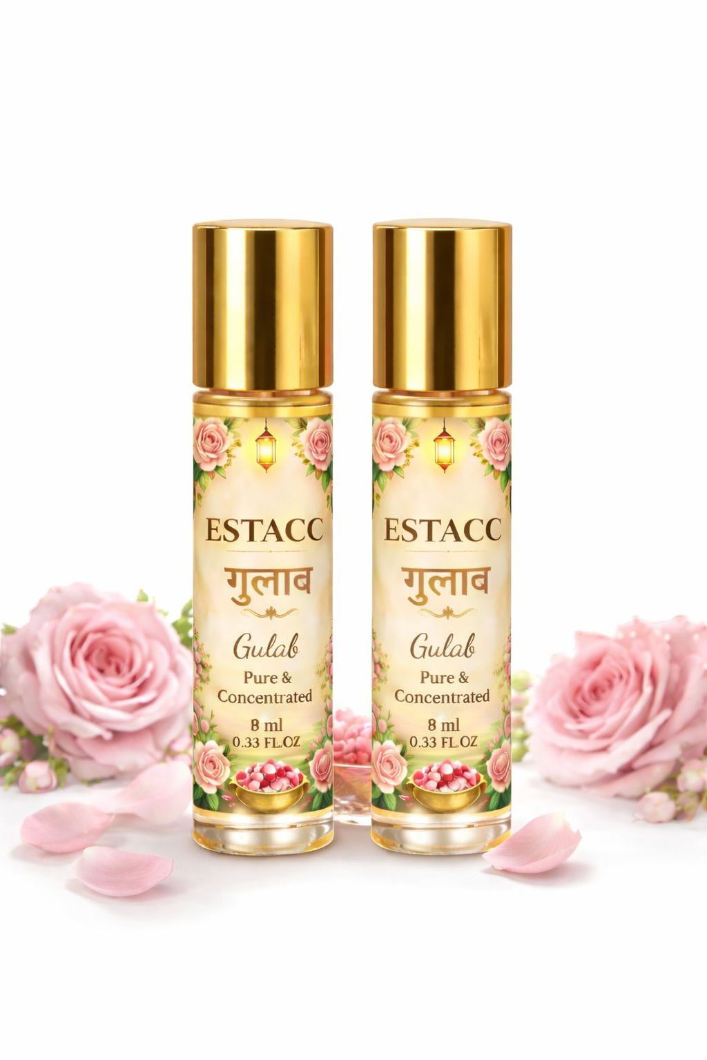 ESTACC Gulab Roll-On Attar 8ml (Pack of 2) | Rose Ittar for Festival, Pooja & Daily Wear | Long Lasting Alcohol-Free Perfume for Men & Women