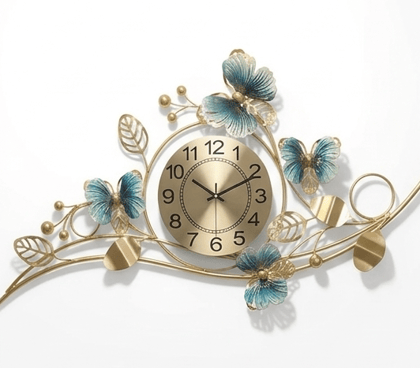 Royal Butterfly Horizon Wall Clock – Handcrafted Gold & Azure Metal Art Royal Butterfly Horizon Wall Clock – Handcrafted Gold & Azure Metal Art