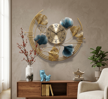 Artisan Botanical Crescent Wall Clock – Gold & Teal Filigree Metal Art Artisan Botanical Crescent Wall Clock – Gold & Teal Filigree Metal Art