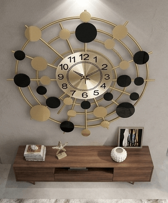 Celestial Orbit Geometric Wall Clock – Modern Gold & Onyx Black Metal Art