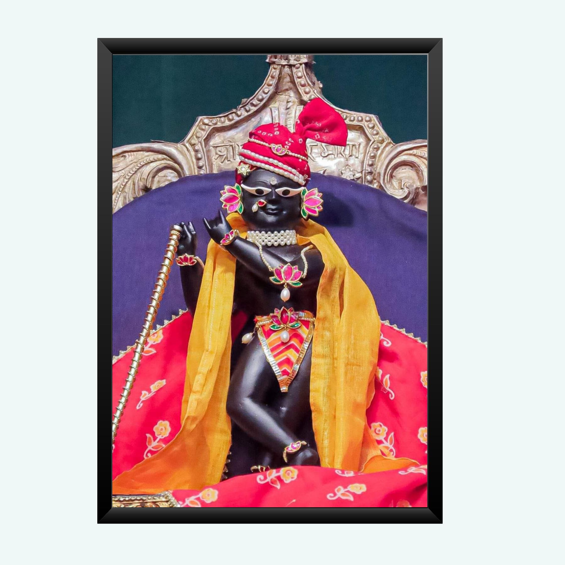 NOKKES Radha Raman ji Vrindavan Radha Raman Thakur Ji Black Photo Frames Religious Photo frame 5X7 Inch Photo Frame_QWW104