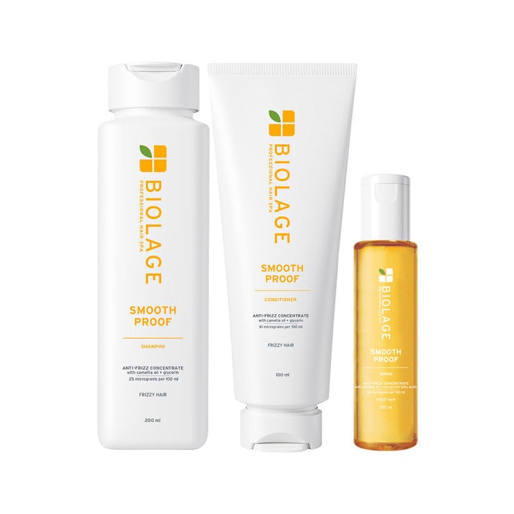 Biolage Smoothproof Professional Shampoo, Conditioner and Hair Serum, 72HR Frizz Control (3pcs)