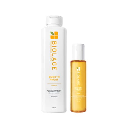 Biolage Smooth Proof Anti-Frizz Shampoo + Serum, 72Hr Frizz Control, With Camellia Oil & Glycerin (400 ml + 100ml)(2pcs)