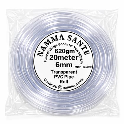 Transparent PVC Pipe Roll, Clear Flexible Hose Pipe, PVC Water Tube Pipe, Air Pump Pipe Hose, Gardening Transparent Pipe 620gm 20meter 6mm