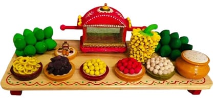 Handmade Wooden Palki and Miniature Food Set Decorative Showpiece