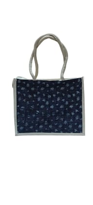 Eco-Friendly Jute Tote Bag with blue design cloth and Zipper Eco-Friendly Jute Tote Bag with blue design cloth and Zipper
