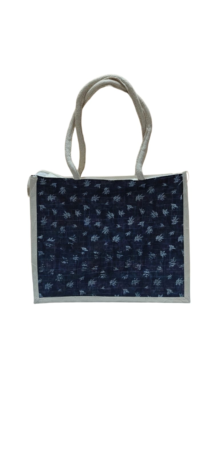 Eco-Friendly Jute Tote Bag with blue design cloth and Zipper