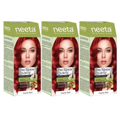 Neeta Professional Pro Fashion Color Kit Flame Red 100g, Permanent Hair Color Pack of 3, Creme Hair Colour for Women & Men