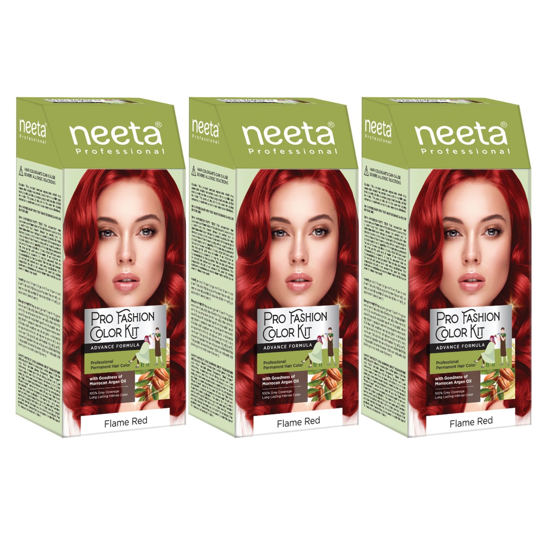 Neeta Professional Pro Fashion Color Kit Flame Red 100g, Permanent Hair Color Pack of 3, Creme Hair Colour for Women & Men