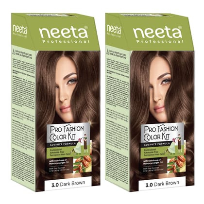 Neeta Professional Pro Fashion Color Kit 3.0 Dark Brown 100g Pack of 2, Permanent Hair Color, Creme Hair Colour for Women & Men