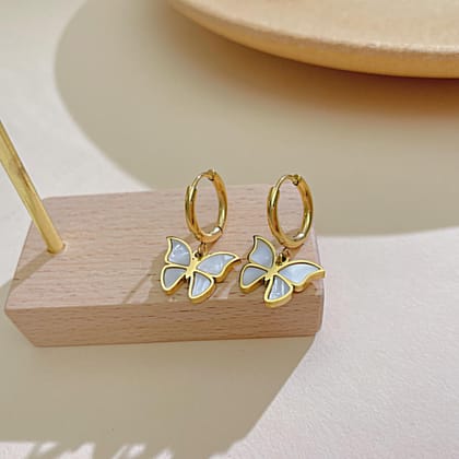 Small Elegant Golden Butterfly Shape Drop Earrings for Women | Fashion Hoop Gold Tone Hanging Earring for Women & Girls