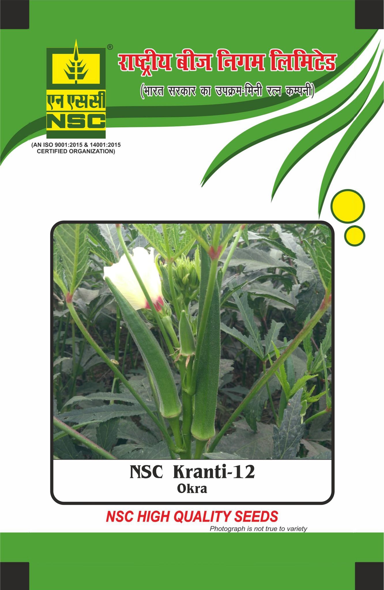 NSC Okra, Kranti-12, 100 gram Open Pollinated Variety Seed Pouch