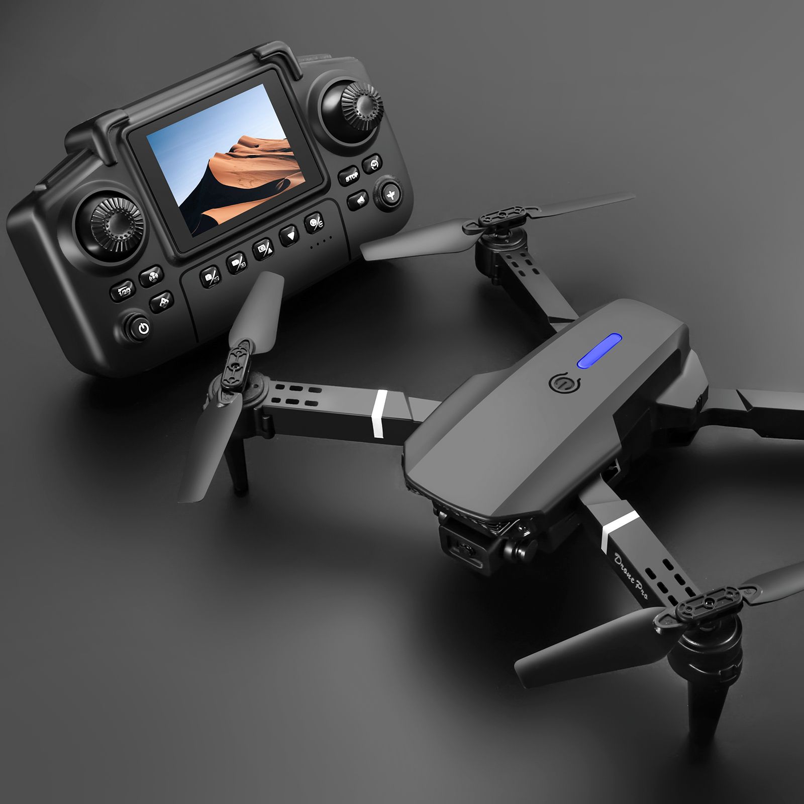 E88 Pro Drone with 4K HD Dual Camera | Screen Remote Controller, Optical Flow Stability | App Control | Double Battery | Includes 8GB Memory Card