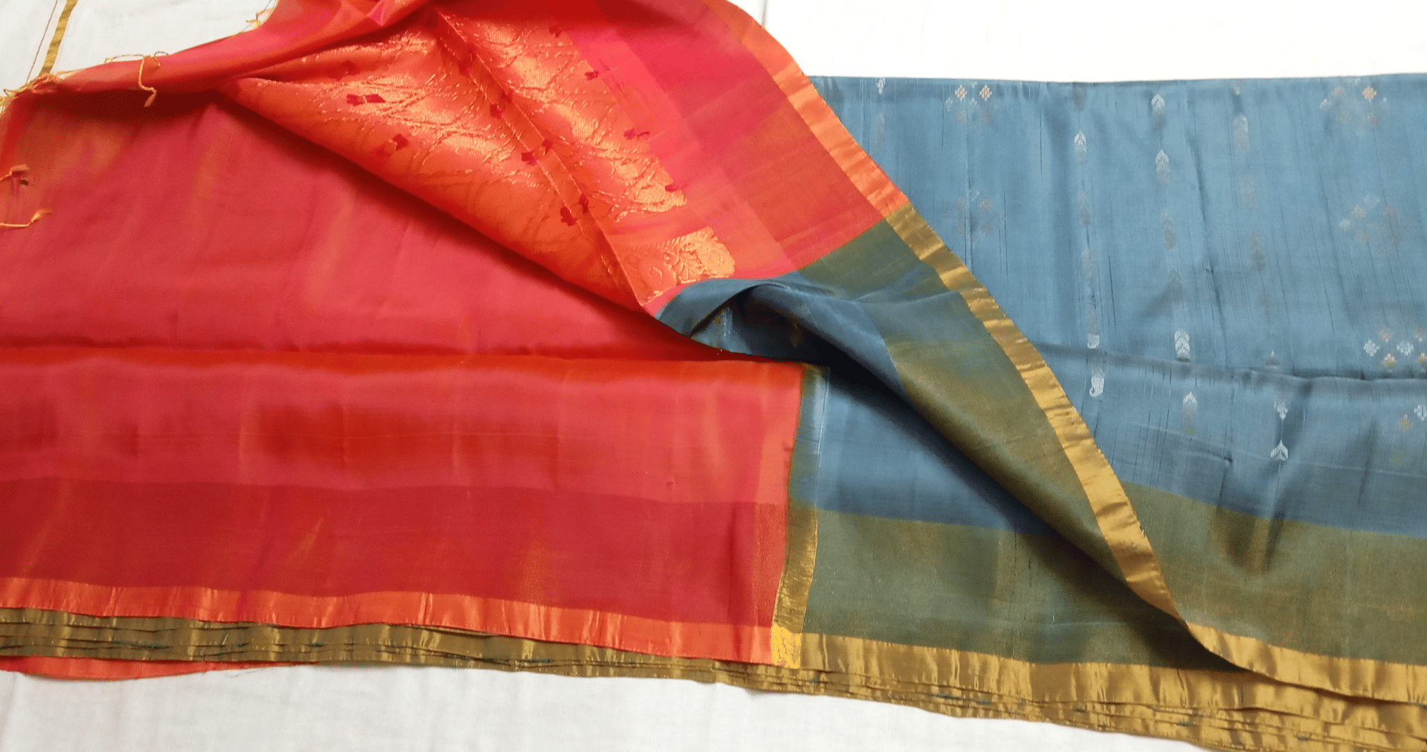 PKS-03 Grey-orange soft silk saree