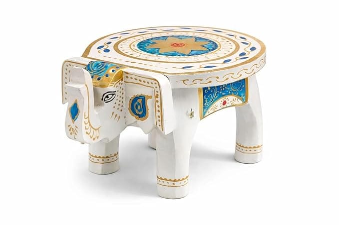 KONDAPALLI STRONG WOODEN WHITE ELEPHANT TABLE/STOOL/SIDE DECORE