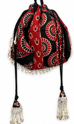 Traditional Handcrafted Ethnic Potli Bag Red and Black Traditional Handcrafted Ethnic Potli Bag Red and Black