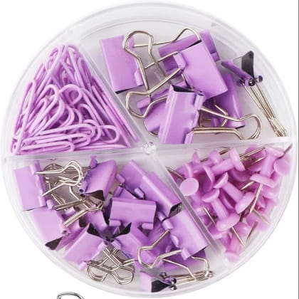 KTRS Enterprise Clips and Paper Clips Push Pins Tacks Sets, Total 72 PCS Assorted Sizes Office Supplies Set Office Stationery