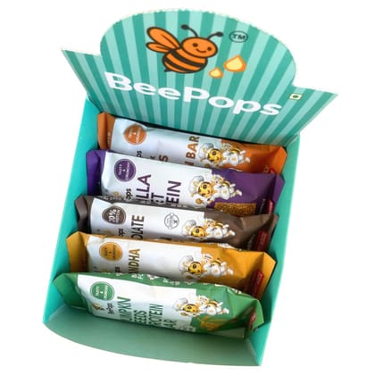 BeePops Assorted Millet Protein Bars – 6 Bar Family Pack (5 Variants|30g Per Bar)