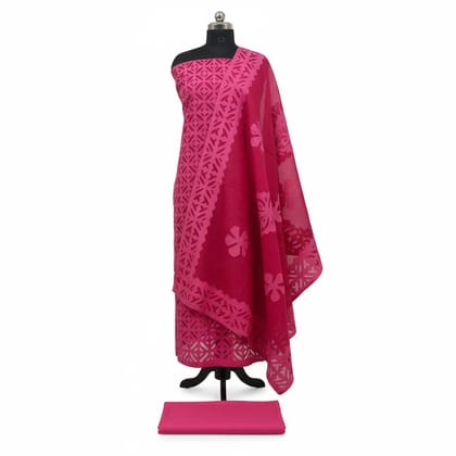 Premium Rajasthani Hand Appliqué Cut Work Pure Organdy Cotton 3-Piece Unstitched Suit Material Set