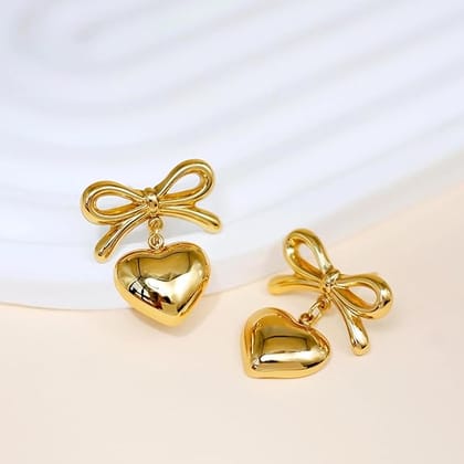 Bow-Mance Heart Drop Coquette Aesthetic Earrings for Women Fashion | Chic Accessories for Women Ear Tops Fashion Jewellery Bow Earrings for Girls Stylish | Valentine's Gift for Girlfriend