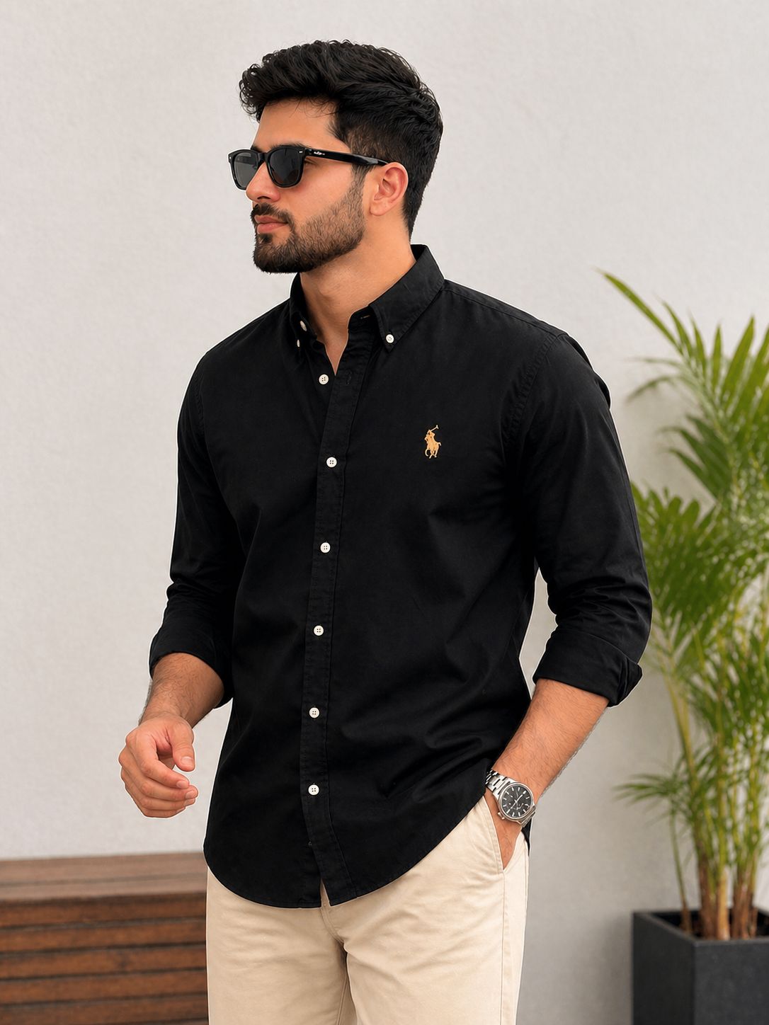 Men's Black Premium Cotton Button-Down Shirt