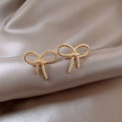 Stud Earrings for Women & Girls | Korean Style Anti Tarnish Jewellery | Waterproof, Skin Friendly Fashion Earrings | Cute Ribbon Knot Minimal Everyday Wear
