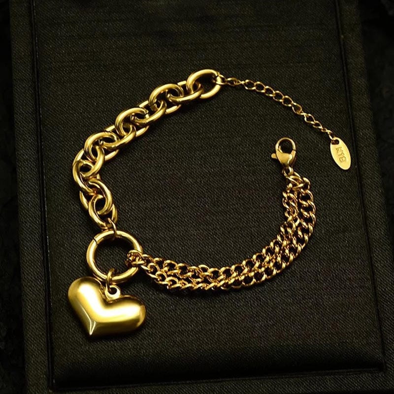 Gold-Plated Stainless Steel Anti Tarnish Heart Shaped Link Bracelet