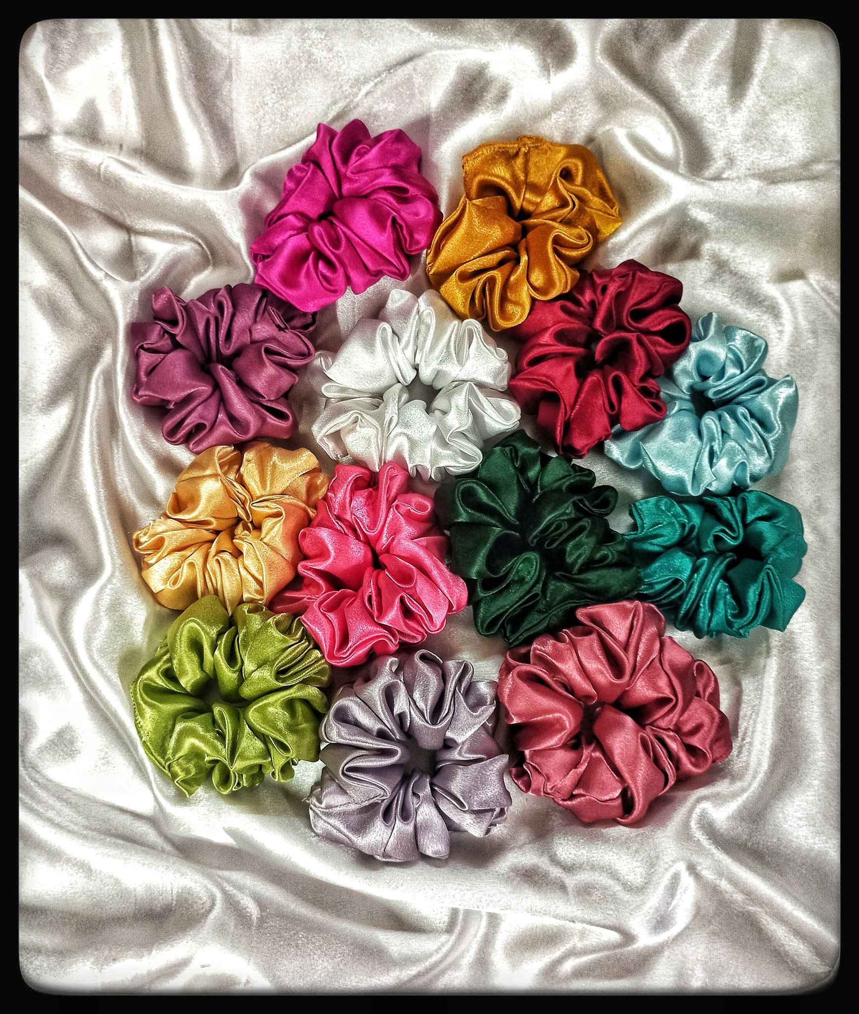 Assorted Satin Fabric Hair Scrunchies Set of 12 Pieces