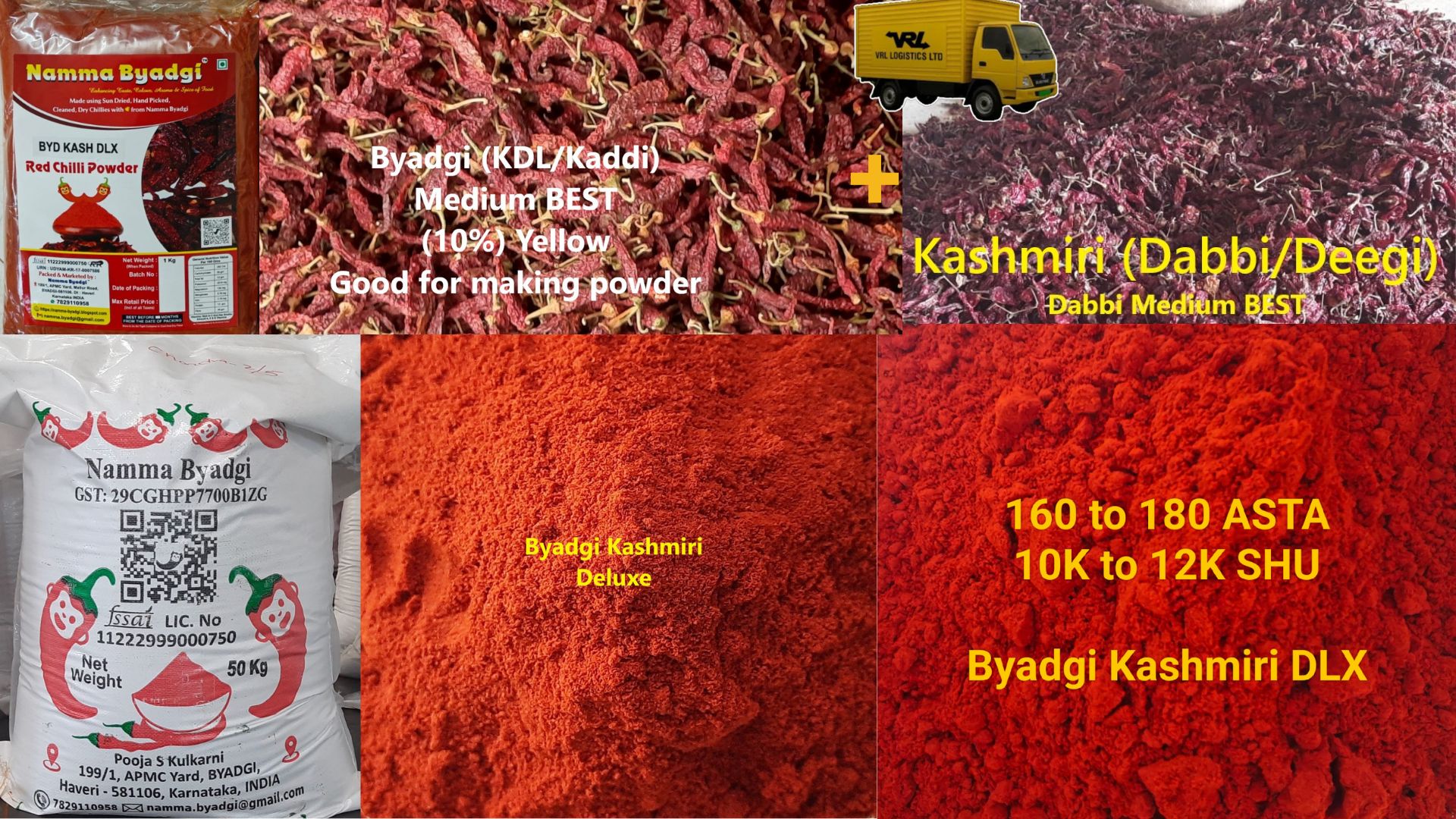 Namma Byadgi's Byadgi Kashmiri Deluxe Red Chilli Powder | High Color, Low Spiciness | Perfect for Home Cooking - 1 KG