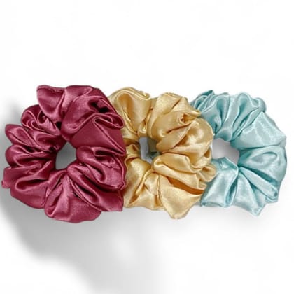 Multicolor Satin Hair Scrunchies (Set of 3) - Anti-Hair Breakage & Frizz-Free Silk-Like Hair Ties for Women & Girls
