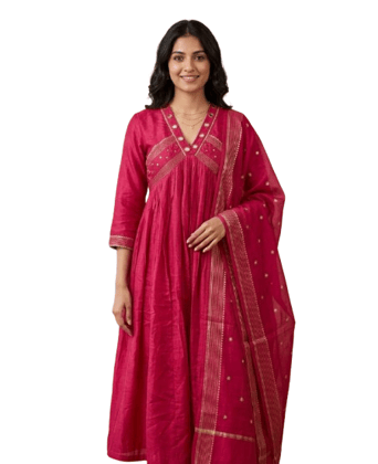 Women's Pink Embroidered Chanderi Silk Suit Set Women's Pink Embroidered Chanderi Silk Suit Set