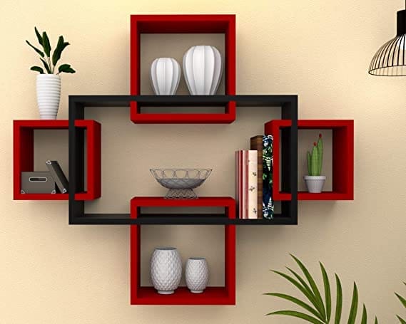 Interlocking Red and Black Floating Wall Shelves