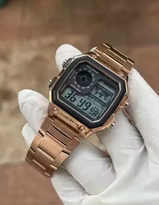 Rose gold with black Stainless Steel Digital Watch - For Men & Women