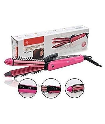 New Nova NHC-8890 3 in 1 Hair Straightener and Curler (Pink)(Straightener & curler for women & men)