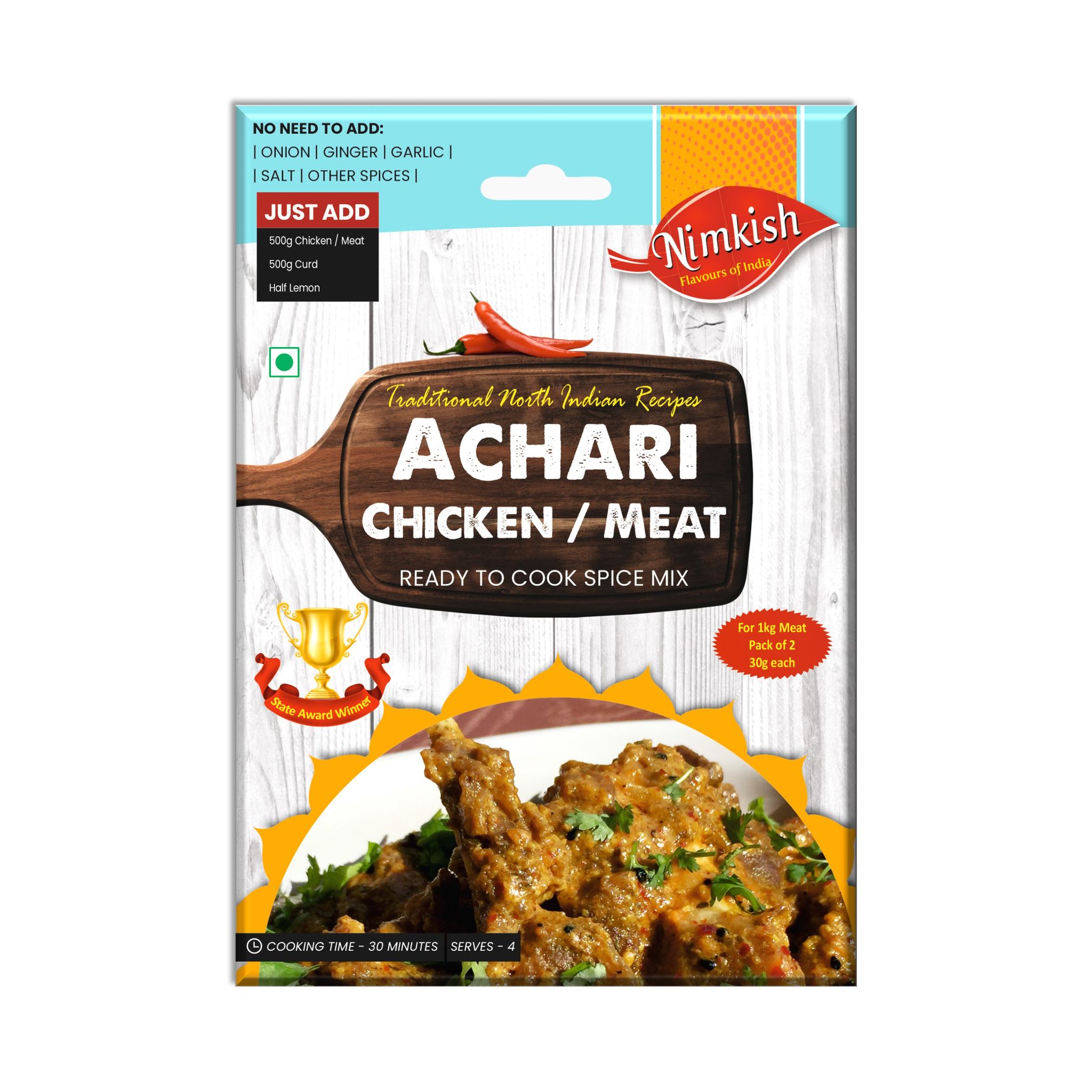 Nimkish Achari Chicken/Meat Ready to Cook Spice Mix | 60g | Onion Ginger Garlic Already in Mix | Himalayan Recipe