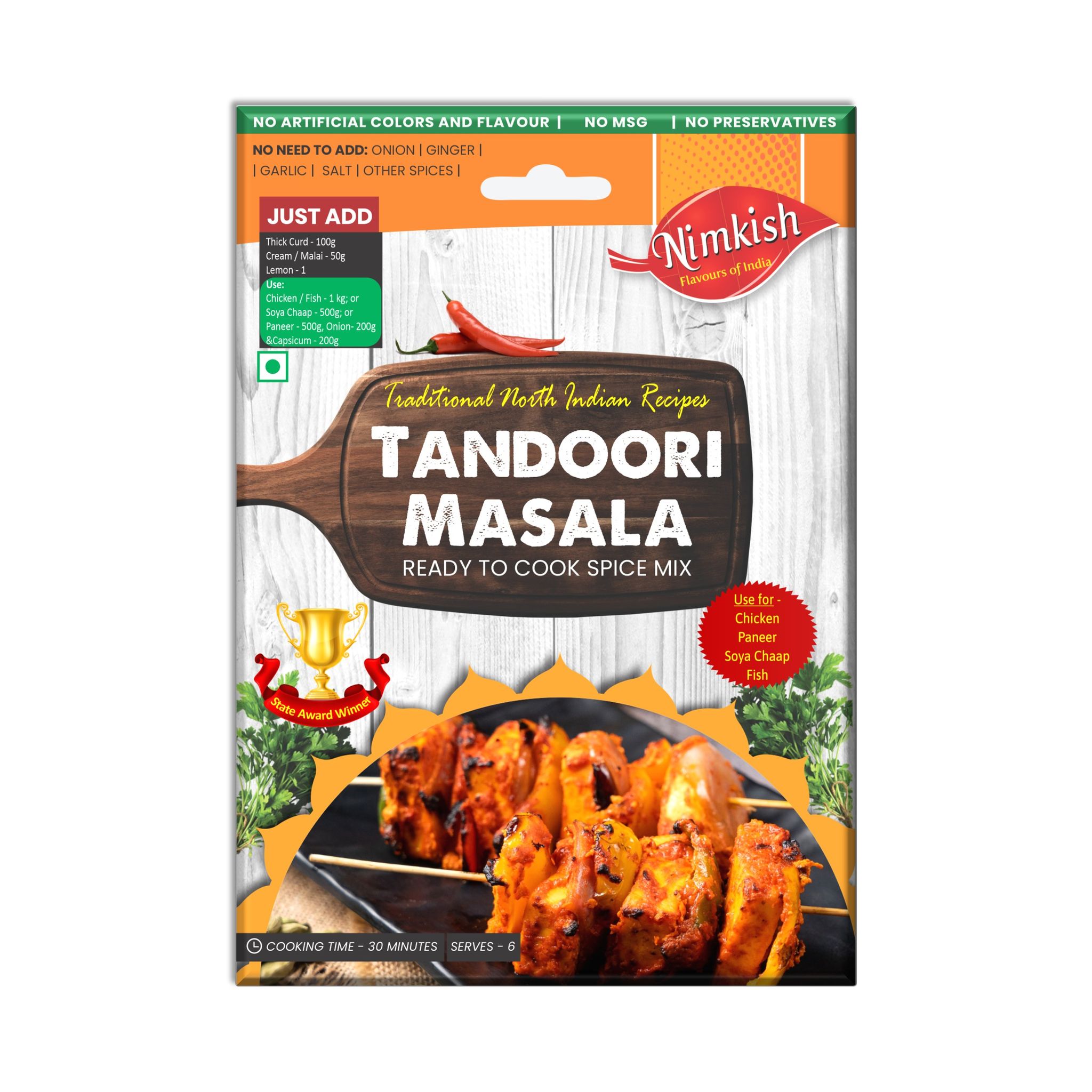Nimkish Tandoori Masala Ready to Cook Spice Mix | 60g | Onion Ginger Garlic Already in Mix | Himalayan Recipe