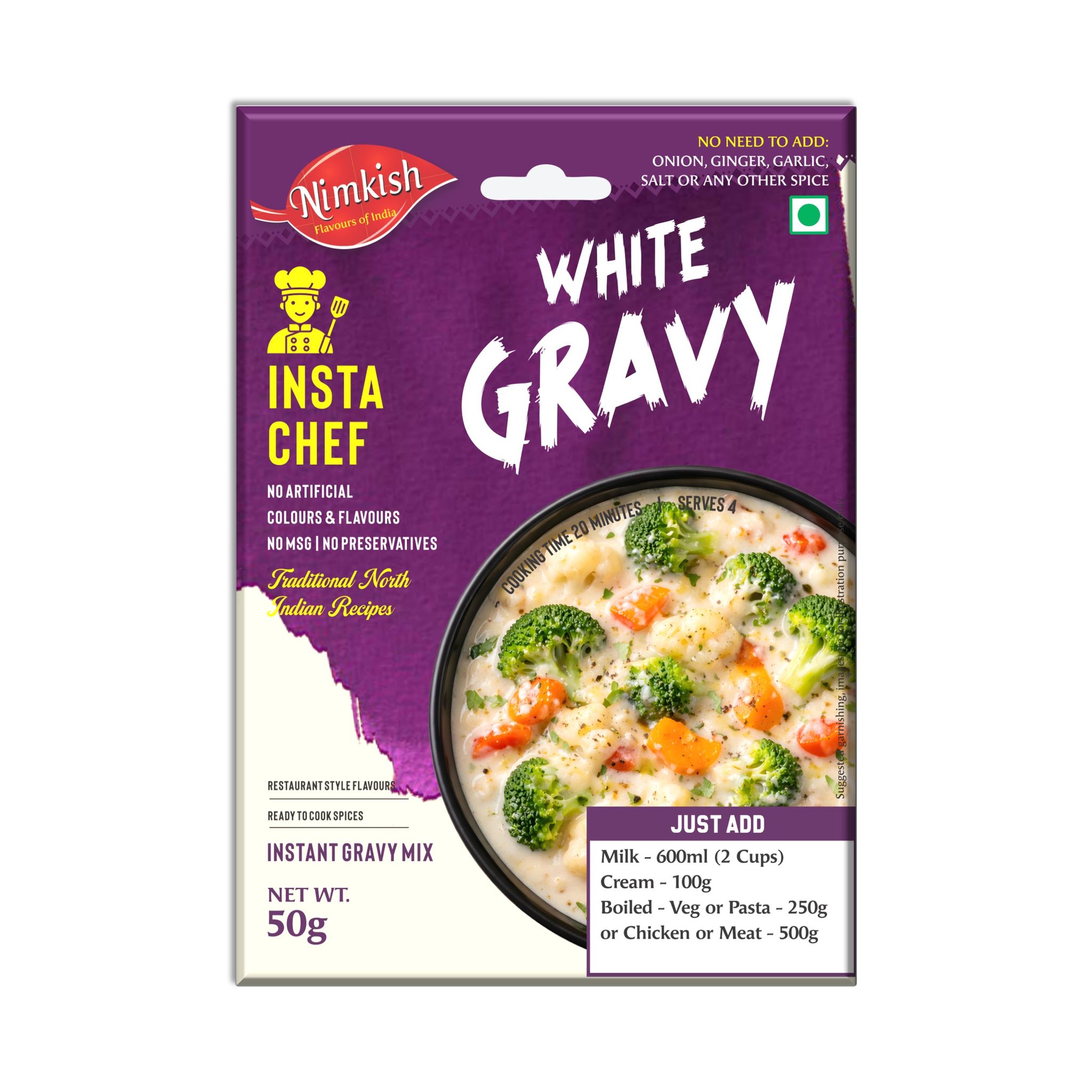 Nimkish White Gravy Instant Premix | 50g | Restaurant-Style Gravy Base | No Preservatives | Made in Kullu