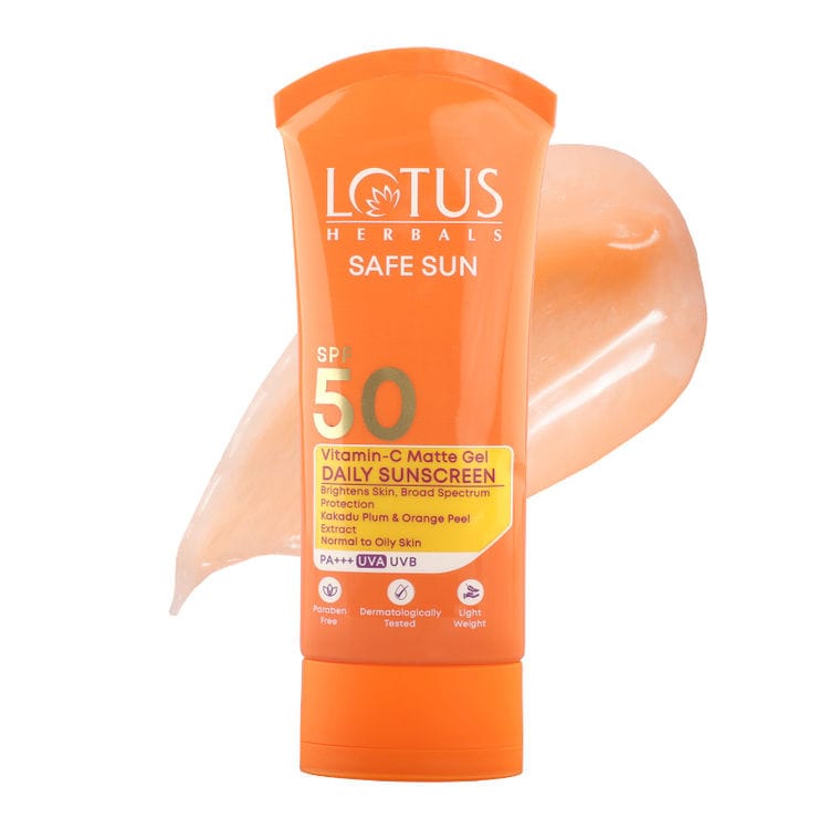 Lotus Herbals SafeSun Vitamin C Matte Gel Daily Sunscreen SPF 50 PA+++ | For All Skin Types (75 g)