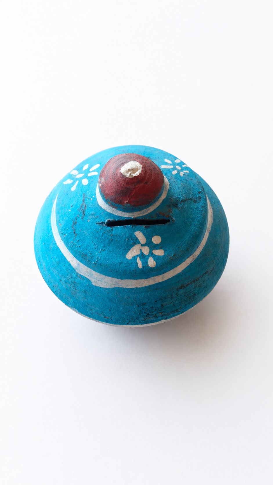 Hand-Painted Clay Piggy Bank Blue Pot Shape