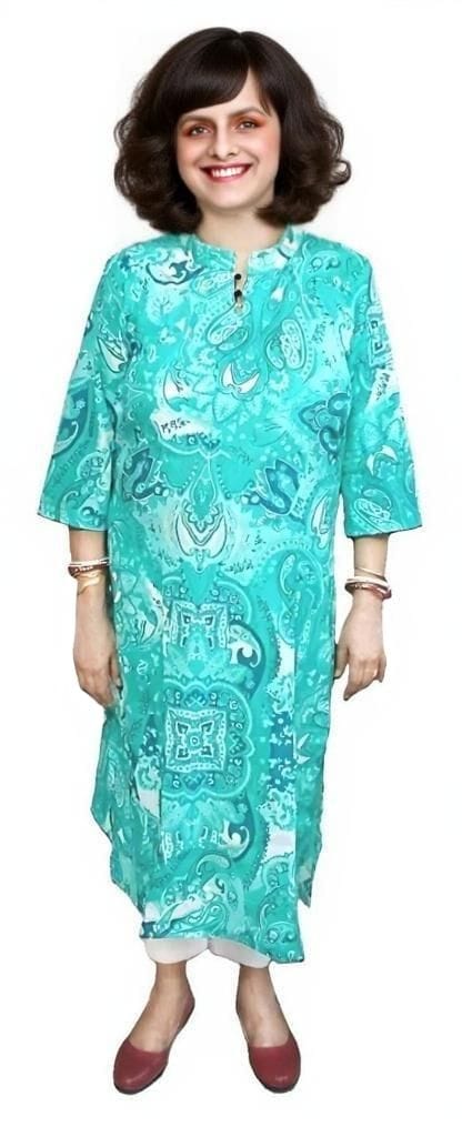 Women's Cotton Printed Straight Kurta | Size L | Collar Neck Kurti|