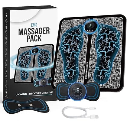 Foot Massager Pain Relief Wireless Electric EMS Massage Portable Folding Automatic with 8 Mode19 Intensity for Therapy New Model-2026 & Body Massager (Large)
