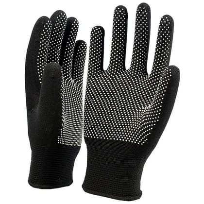 Sports DOTTED Cotton Gloves for Tennis Cricket Batting, Biking, one pair_ BLACK