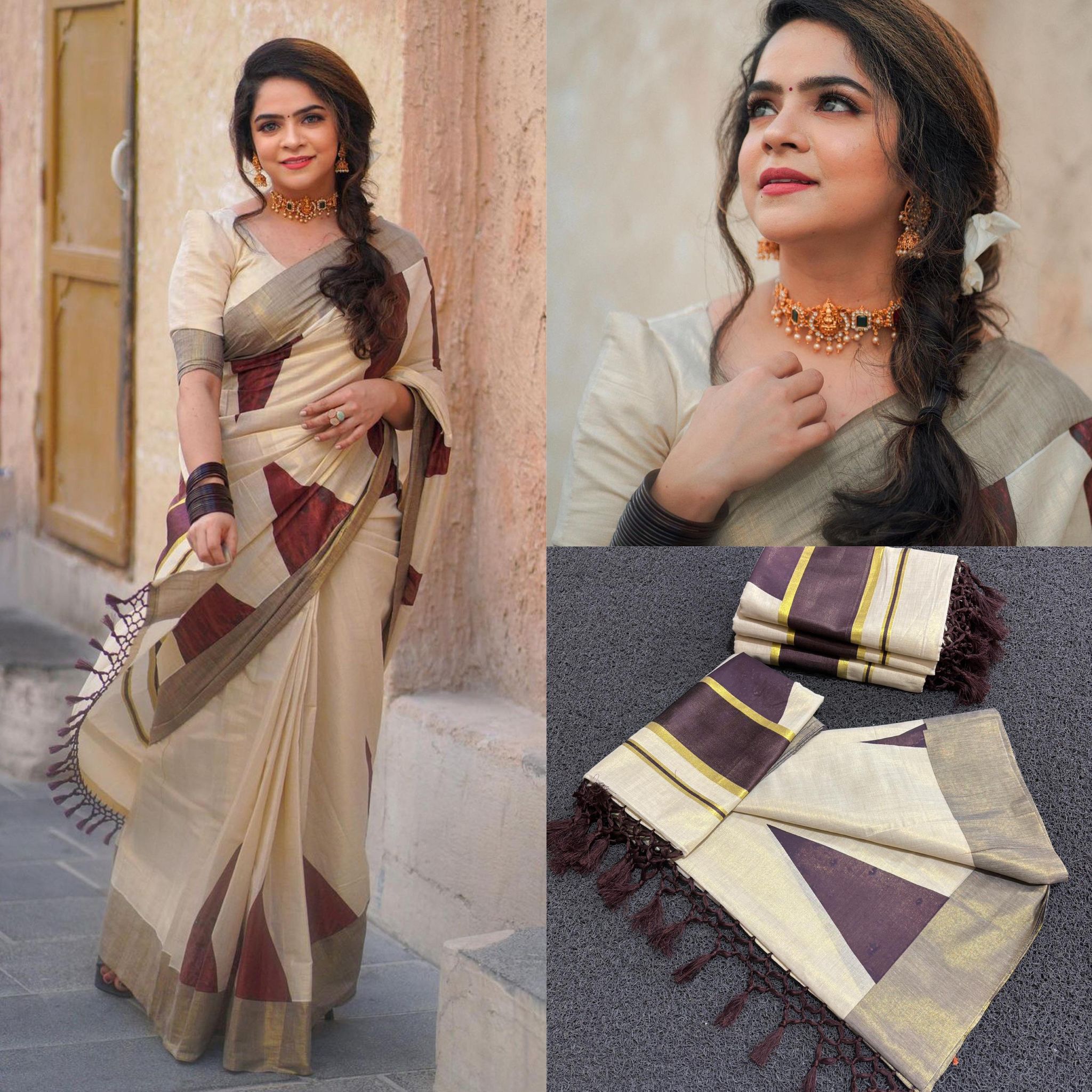 Coffe Brown Temple Saree