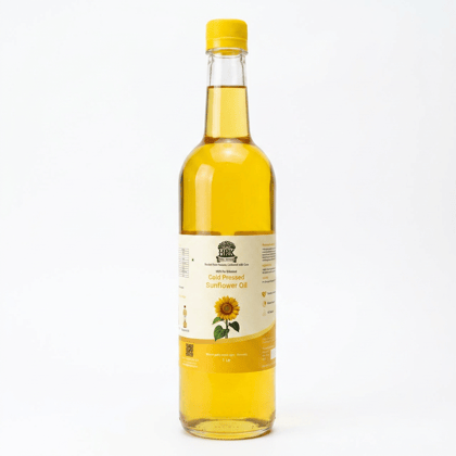 HRK Farms Cold Pressed Sunflower Oil | 100% Pure Sunflower Oil | Unrefined & Zero Additives | Wood Pressed Sunflower Oil for Daily Cooking | Kachi Ghani Oil  | Sunflower Oil Oil 1 L