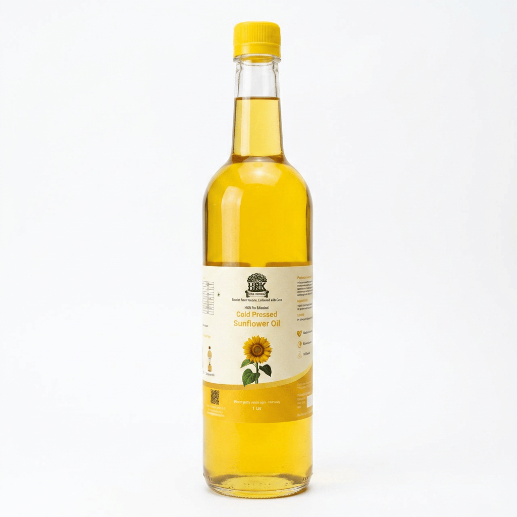 HRK Farms Cold Pressed Sunflower Oil | 100% Pure Sunflower Oil | Unrefined & Zero Additives | Wood Pressed Sunflower Oil for Daily Cooking | Kachi Ghani Oil  | Sunflower Oil Oil 1 L